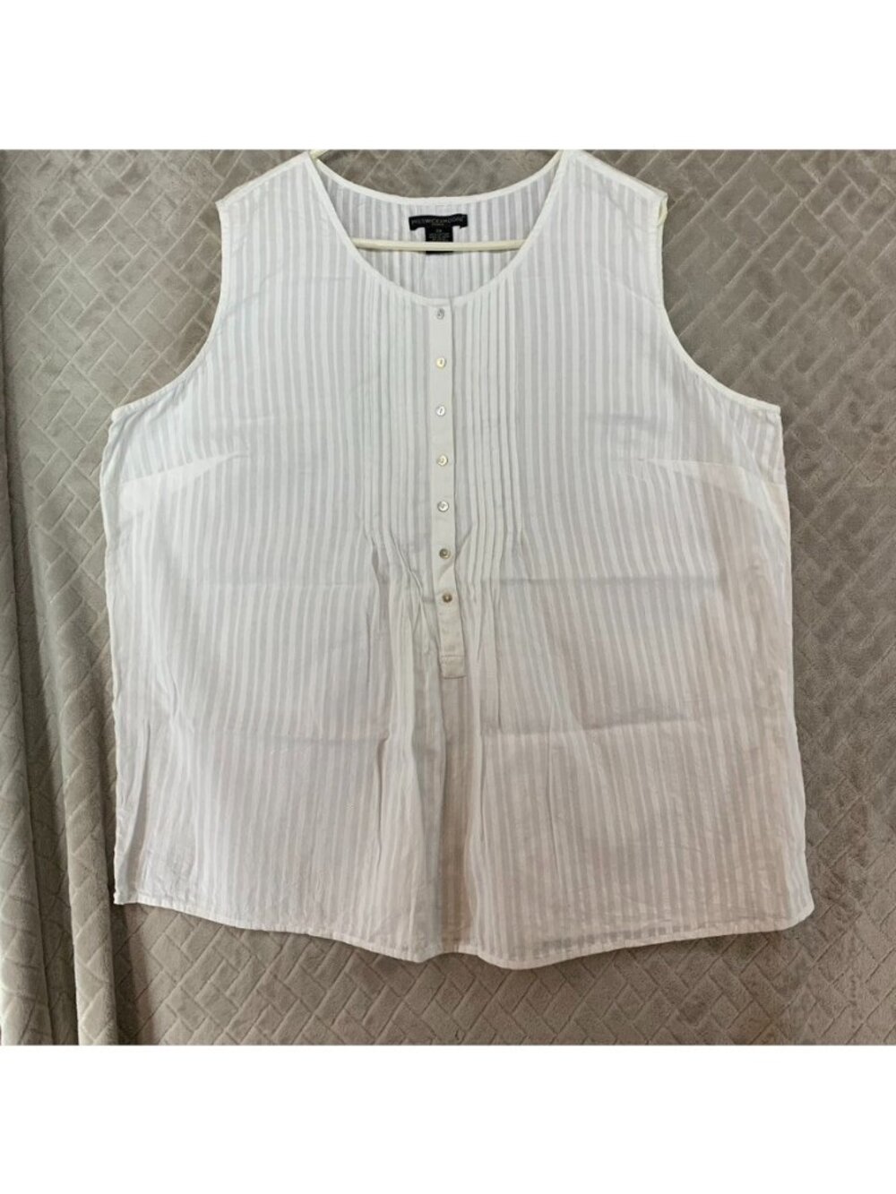 Preswick & Moore Blouse Womens 2X White Textured Stripe Popover Sleeveless